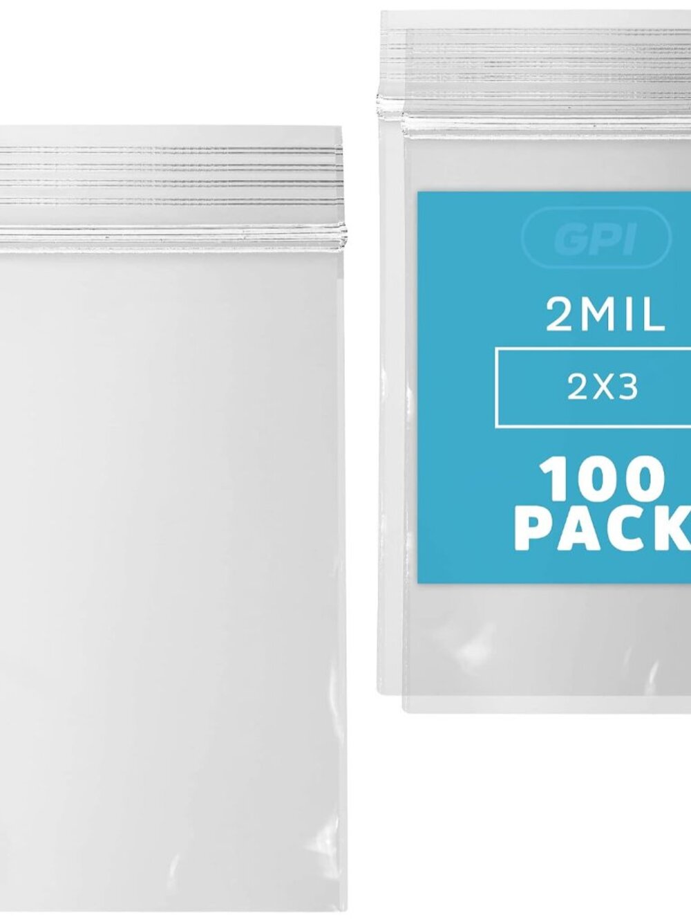 2" x 3" Small Zip Bags, 100 Pack, Clear Plastic Reclosable Poly Baggies, 2 mil w